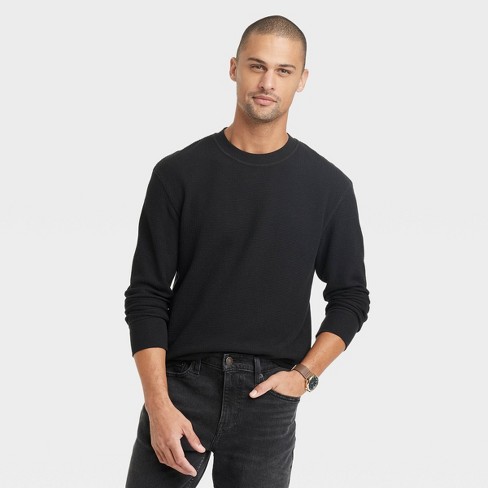 Men's Long Sleeve Textured Crewneck T-shirt - Goodfellow & Co™ Black M ...