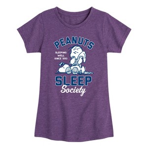 Girls' - Peanuts - Peanuts Sleep Society Fitted Short Sleeve Graphic T-Shirt - 1 of 4
