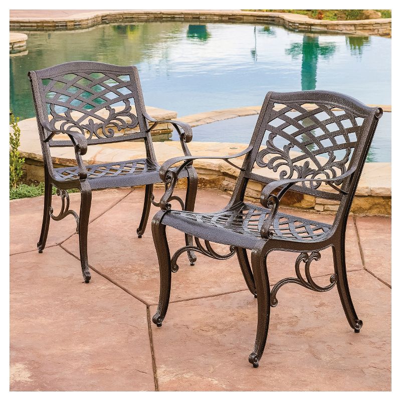 Sarasota Set of 2 Cast Aluminum Patio Chair - Hammered Bronze - Christopher Knight Home, 3 of 7