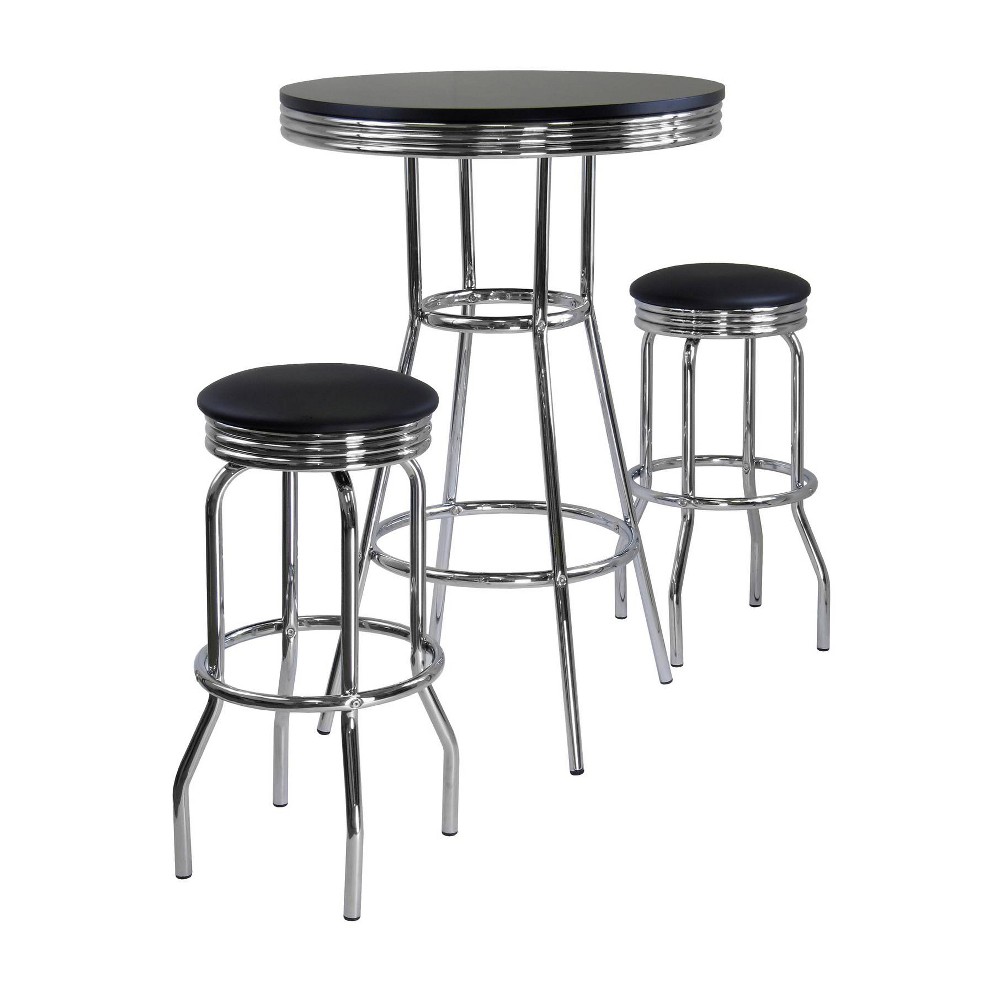 Photos - Dining Table 3pc Summit Bar Height Dining Sets with Swivel Stools Black/Bright Chrome - Winsome: Round Table, Wood Composite Frame