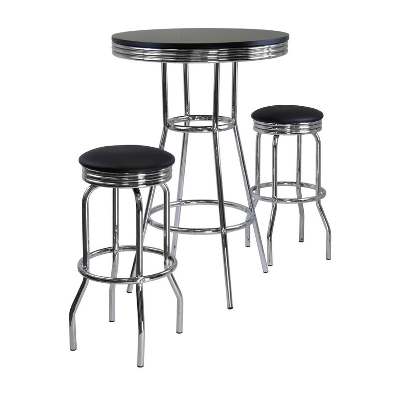 3pc Summit Bar Height Dining Sets with Swivel Stools Black/Bright Chrome - Winsome, 1 of 14
