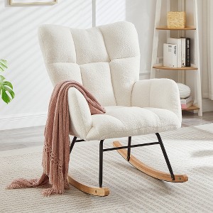 Racxily Glider Chair for Living Room Tufted Upholstered Teddy Fabric Rocking Chair with Metal Frame Accent Chair - 1 of 4