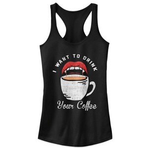 Juniors Womens CHIN UP Halloween Want Your Coffee Racerback Tank Top - 1 of 4