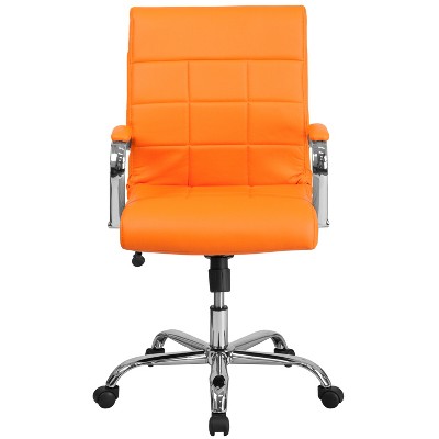 Vivian Mid-Back Orange Vinyl Executive Swivel Chair with Chrome Base