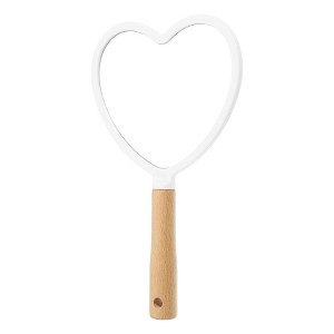 Unique Bargains Heart Wood Handle Vanity Portable Handheld Cosmetic Makeup Mirror 1Pc - 1 of 4