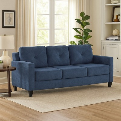 Royal Hampton Sofa, Track Armrest, 78 Inch, Blue Fabric Seat w Tufted Backrest