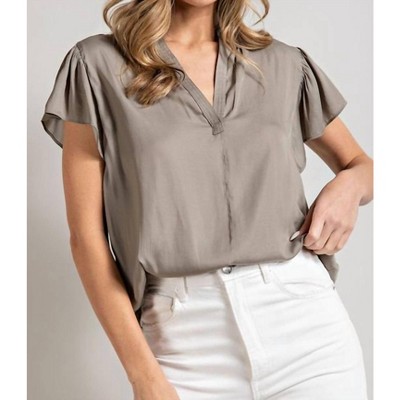 Women's Flutter Sleeve Satin Blouse - eesome