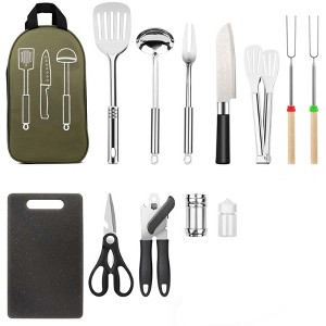 Itopfox Camping Cooking Utensils Set, Stainless Steel Grill Tools, BBQ Cookware Gear for Travel, Tenting, RV, Van, Picnic Portable Kitchen Essentials - 1 of 4