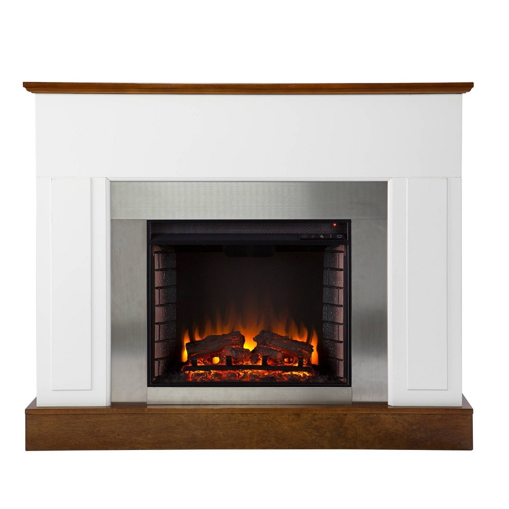 Photos - Electric Fireplace Cerkby Industrial  White/Dark Tobacco - Aiden Lane Elect