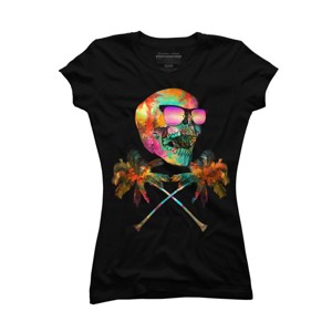 Junior's Design By Humans Palm Tree Summer Cross Bones By Johnthan T-Shirt - 1 of 2