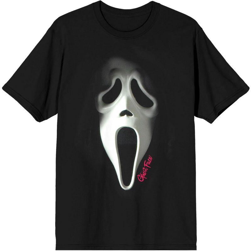 Ghostface With Pink Logo Men's Black Graphic Tee, 1 of 4