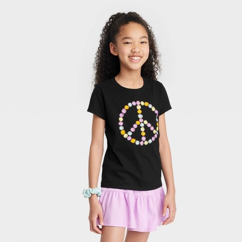 Girls' Short Sleeve 'Peace' Graphic T-Shirt - Cat & Jack™ Black - image 1 of 3
