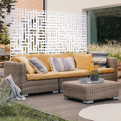 CAVINAS Patio Decorative Screen Metal Fence Privacy Screen with Striped Rectangle Pattern for Outside and Garden, 76" H×48" W