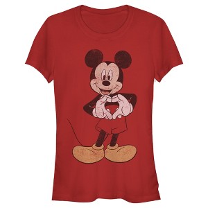 Juniors Womens Mickey & Friends Distressed Heart T-Shirt - 1 of 4