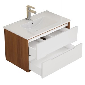 SEVOBAL Bathroom Sinks Wall Mount Vanity with Ceramic Sink Double Drawers Soft Close System for Home Use, White, 31.5"*18.1"*19.7" - 1 of 4