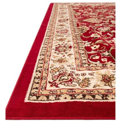Burgundy and Ivory Synthetic Traditional Runner Rug