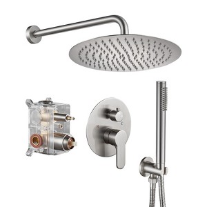 Cobbe Stylish High-Pressure Stainless Steel Round Shower System with ultra-thin 12-inch overhead rainfall,Handheld Spray and Rough in-Valve - 1 of 4
