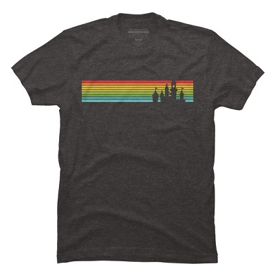 Men's Design By Humans Castle Silhouette Amongst a Rainbow Stripe By T-Shirt