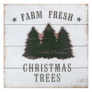 Northlight 16" White Washed Farm Fresh Christmas Trees Wooden Wall Sign - 1 of 4