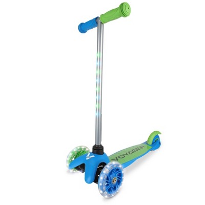 Voyager 3 Wheel Kick Scooter with Light Up Wheels and Tbar - Green