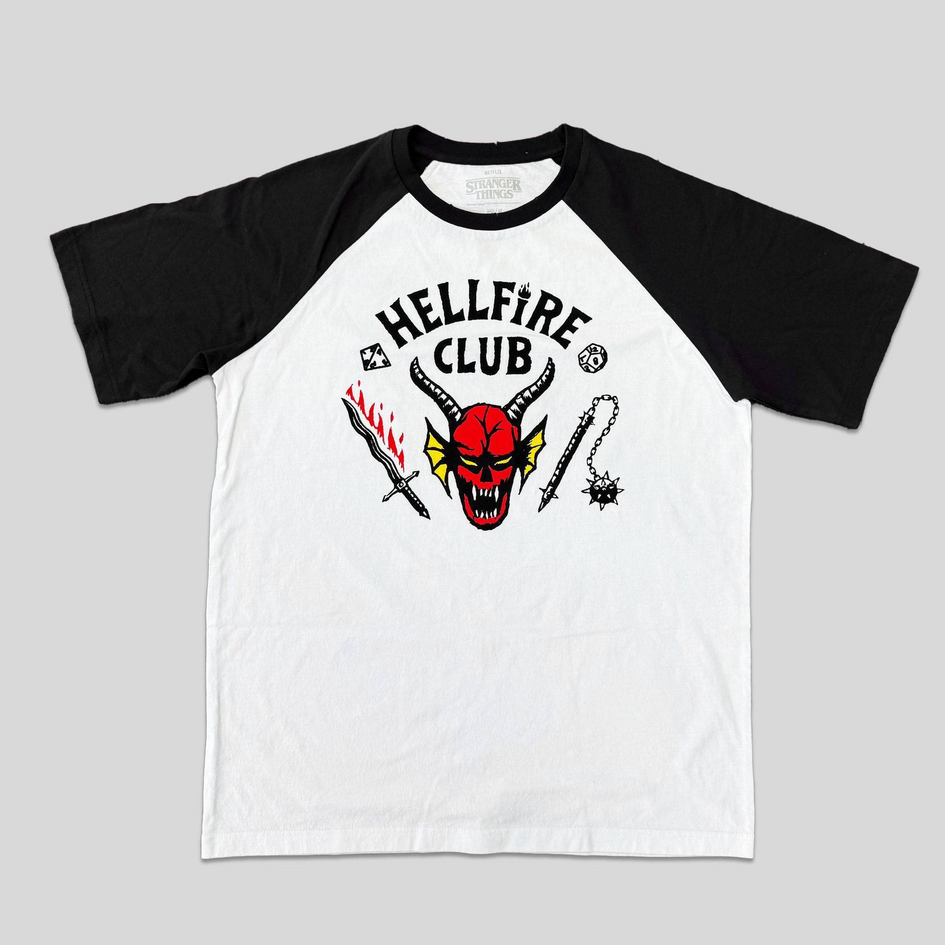 Men's Stranger Things Hellfire Club Raglan Baseball Graphic T-Shirt - White