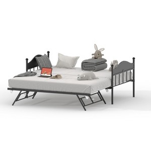 Daybed with Trundle, Sturdy Metal Twin Size Day Bed with Stylish Headboard, Height Adjustable Trundle Bed Twin, Heavy Duty Steel Slats Platform - 1 of 4