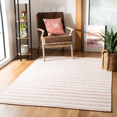 Off-White and Rust Wool Flat Woven 4' x 6' Area Rug