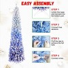 6FT Blue Gradient Flocked Pencil Christmas Tree with 200 Warm White LED Lights, 485 Tips, Hinged Branches, Slim Design, Metal Stand - 4 of 4