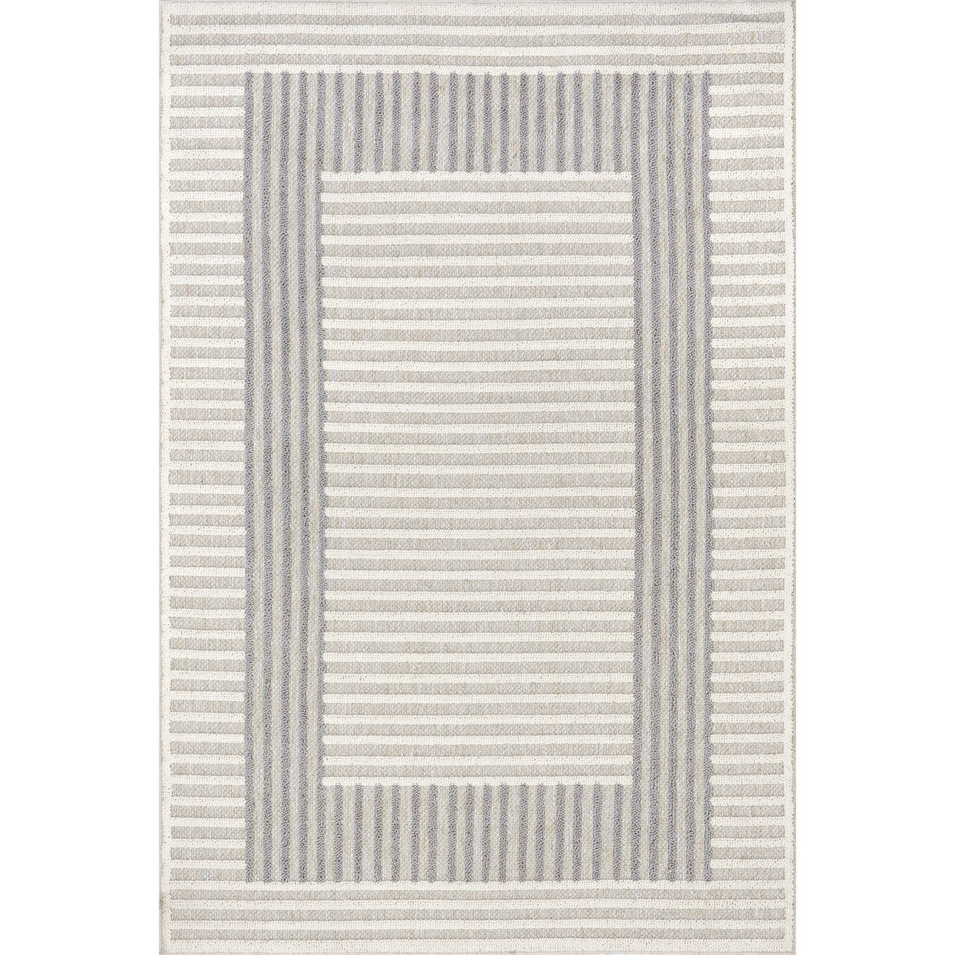Nuloom Nicka Striped Border Pet Friendly Machine Washable Area Rug, 5' 3" x 7' 7", Light Grey