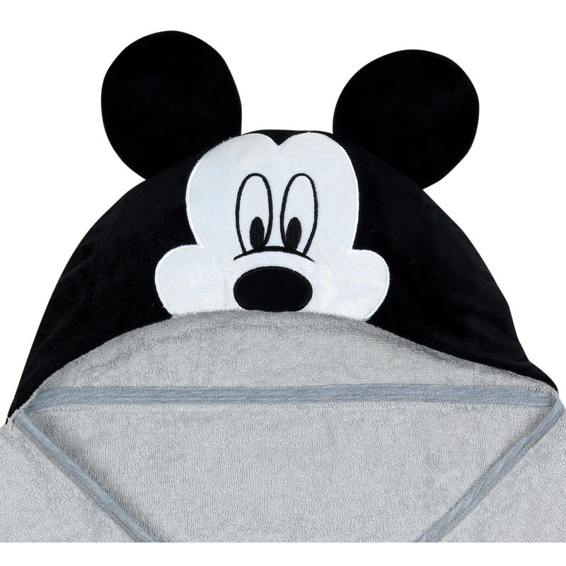 Lambs & Ivy Disney Baby Mickey Mouse Gray Cotton Hooded Baby Bath Towel, 2 of 6