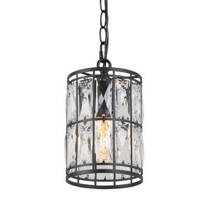 LNC Chispa 1-Lights  5.5" Modern Cylinder Mini Crystal Pendant  Lights, Matte Black and Crystal Glass Shade - 1 of 4