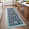 2x6 Washable Hallway Runner Rug, Modern Insect Floral Low Pile Kitchen Runner, Soft Non-Slip Stain-Resistant Carpet for Laundry or Bedroom, Blue - 2 of 4