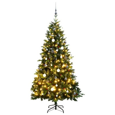 vidaXL Artificial Hinged Christmas Tree with 150 LEDs and Ball Set, Artificial Tree for Indoor Outdoor Party Holiday