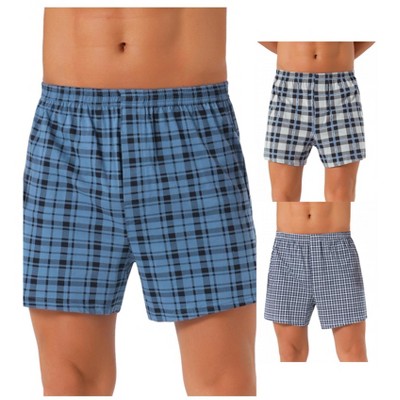 INSPIRE CHIC Men's 3 Pack Classic Elastic Waistband Plaid Printing Boxer Shorts