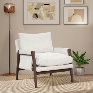 Modern Velvet Accent Chair with Wooden Legs, Comfortable Leisure Armchair for Living Room, Bedroom or Office - ModernLuxe - 1 of 4