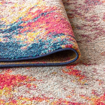 Cream/Blue Abstract Synthetic 8' x 10' Easy-Care Area Rug