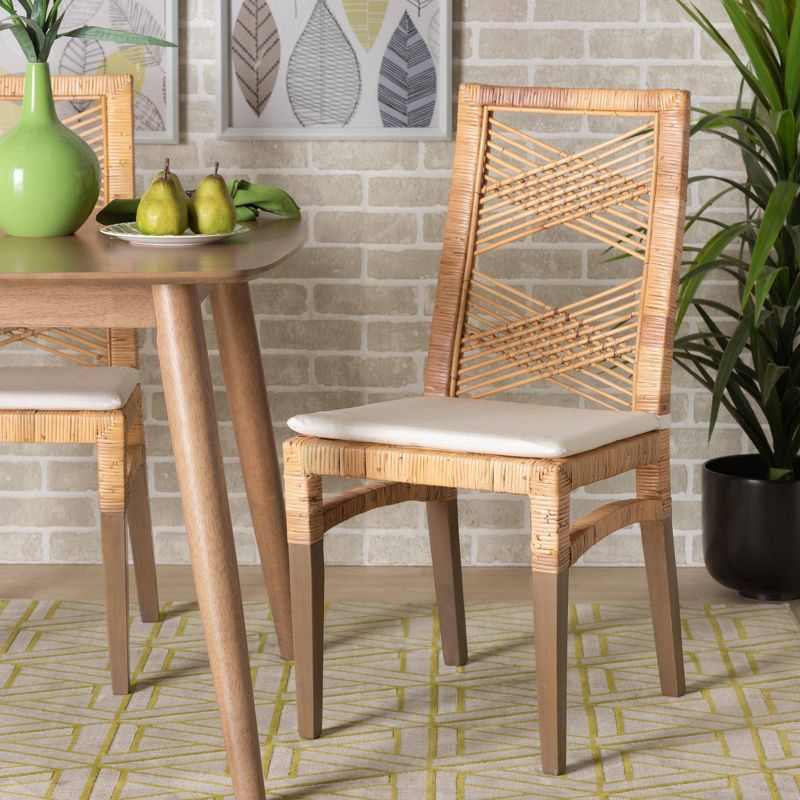 2pc PoltakRattan Dining Chair Set Brown - bali & pari: Mahogany Frame, Upholstered Cushion, Bohemian Style, 1 of 12