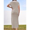 Imily Bela Women's striped dress, striped dress, short-sleeve V-neck knit dress, sexy slit, loose long collared sweater dress - 4 of 4