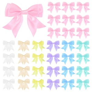 Unique Bargains 50 PCS Double-Deck Pre-Tied Bows 3.6x2.2 Inch for Craft DIY 7 Colors - 1 of 4