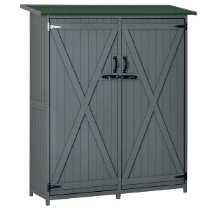 Outsunny Outdoor Storage Cabinet Wooden Garden Shed Utility Tool Organizer with Waterproof Asphalt Rood, Lockable Doors, 3 Tier Shelves - 1 of 4