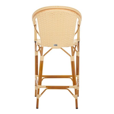 Natural Woven Faux Wicker and Aluminum Bar Stool with Arms