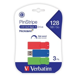Verbatim PinStripe 128GB USB 3.2 Type-A Flash Drive Red/Green/Blue 3/Pack (70390) - 1 of 4