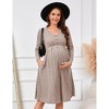 Maternity V Neck Knit Ribbed Dress Casual Long Sleeve Midi Sweater Dress with Pocket Photoshoot Baby Shower - 2 of 4