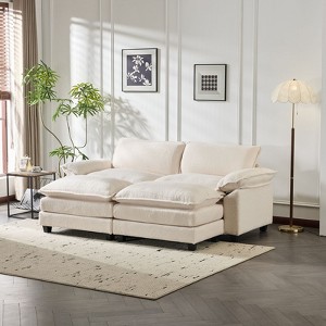 Karl Home |85.4 in. W Pillow Top Arm Double-layer Cushion Chenille Sofa in White With Ottoman - 1 of 1