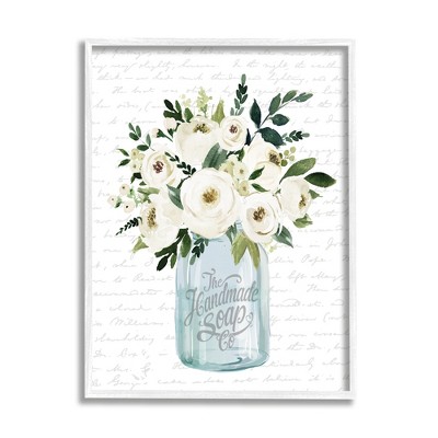 Stupell Industries White Blooms Flower Bouquet Classic Jar Script Black Framed Giclee Art