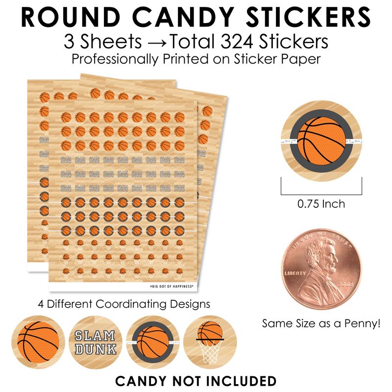 Big Dot of Happiness Nothin' but Net - Basketball - Baby Shower or Birthday Party Small Round Candy Stickers - Party Favor Labels - 324 Count, 3 of 8