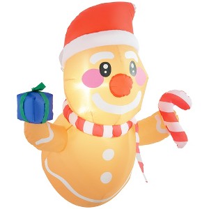 3.4' Inflatable Hanging Gingerbread Man Holding Gift Box & Candy Cane w/ LED Lights, Blow-Up Outdoor Display for Party - 1 of 4