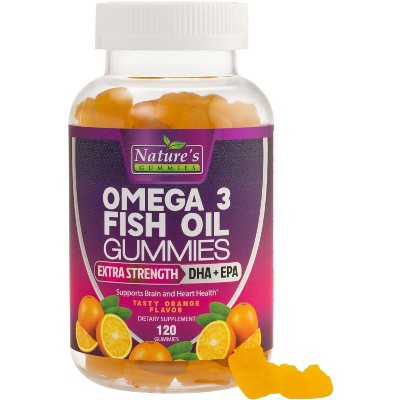 Omega Fish Oil Gummies - Delicious Orange Flavor Fish Oil Omega 3 Supplements with Heart Healthy EPA & DHA Fatty Acids for Heart - 120 Gummies