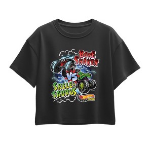Girls' - Hot Wheels - Bone Shaker Vs Skelesaurus Short Sleeve Boxy Graphic T-Shirt - 1 of 2