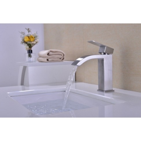 Silver Single Handle Waterfall Bathroom Vanity Sink Faucet with Extra Large Rectangular Spout - image 1 of 4